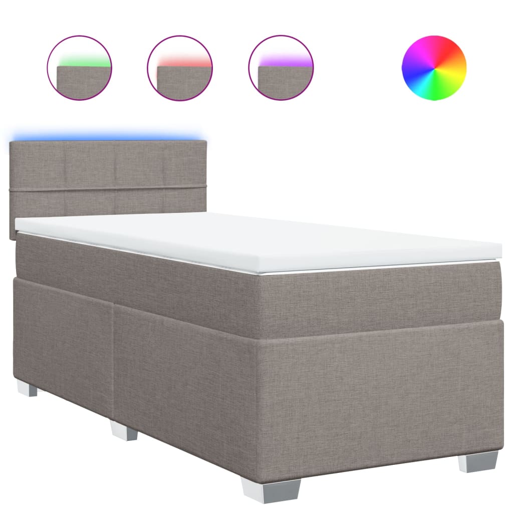 Κρεβάτι Boxspring με Στρώμα Taupe 90x200 εκ. Υφασμάτινο - Pakobazaar
