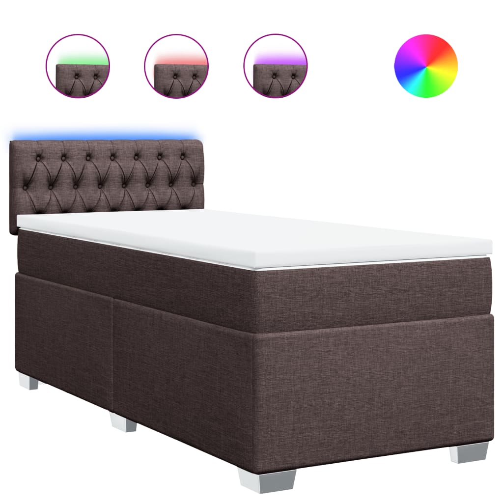 Κρεβάτι Boxspring με Στρώμα Σκούρο Καφέ 90x200 εκ. Υφασμάτινο - Pakobazaar