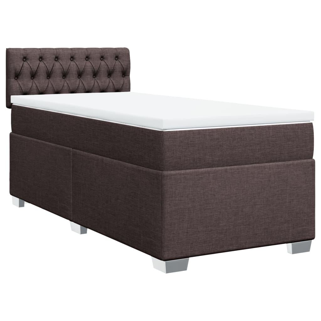 Κρεβάτι Boxspring με Στρώμα Σκούρο Καφέ 90x200 εκ. Υφασμάτινο - Pakobazaar