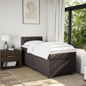 Κρεβάτι Boxspring με Στρώμα Σκούρο Καφέ 90x200 εκ. Υφασμάτινο - Pakobazaar