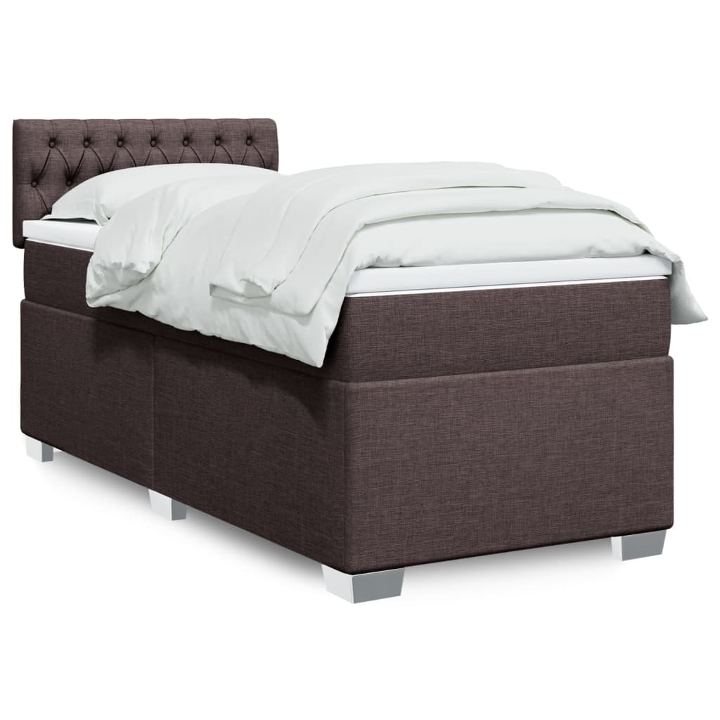 Κρεβάτι Boxspring με Στρώμα Σκούρο Καφέ 90x200 εκ. Υφασμάτινο - Pakobazaar