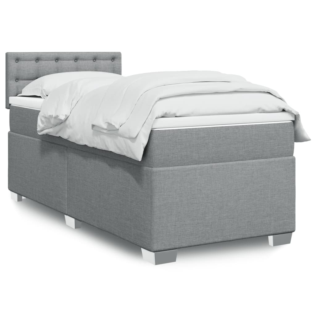 Κρεβάτι Boxspring με Στρώμα Ανοιχτό Γκρι 90x200 εκ. Υφασμάτινο - Pakobazaar