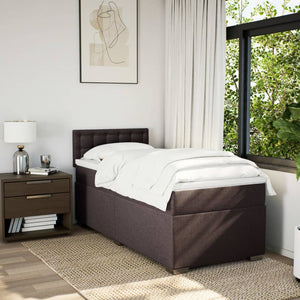 Κρεβάτι Boxspring με Στρώμα Σκούρο Καφέ 90x200 εκ. Υφασμάτινο