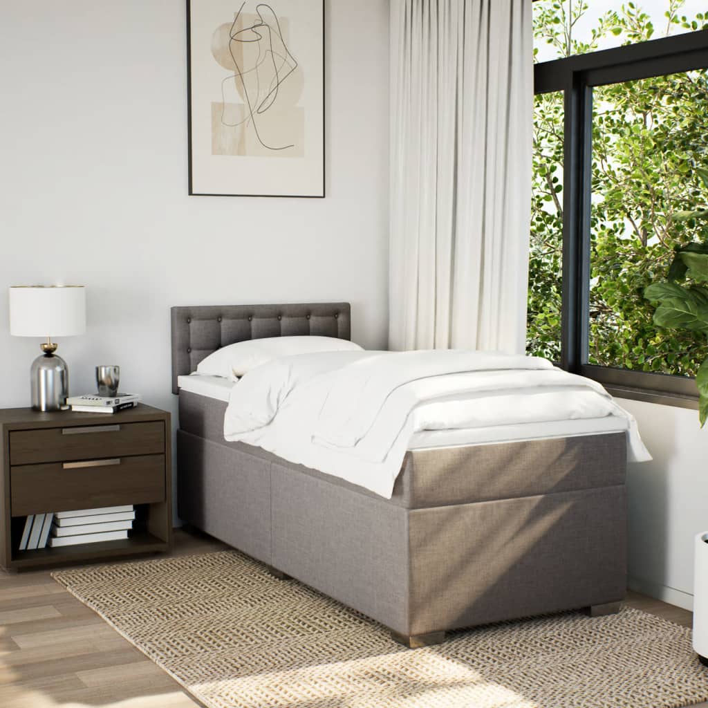 Κρεβάτι Boxspring με Στρώμα Taupe 90x200 εκ. Υφασμάτινο - Pakobazaar