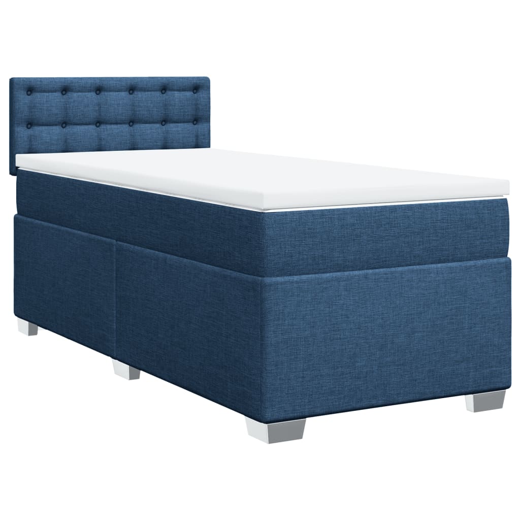 Κρεβάτι Boxspring με Στρώμα Μπλε 90x200 εκ.Υφασμάτινο