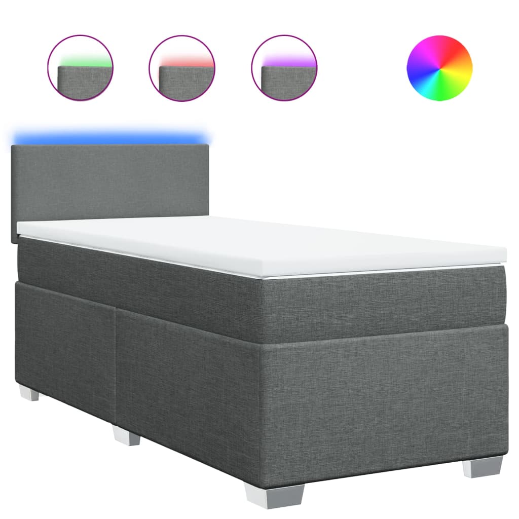 Κρεβάτι Boxspring με Στρώμα Σκούρο Γκρι 100x200 εκ. Υφασμάτινο - Pakobazaar
