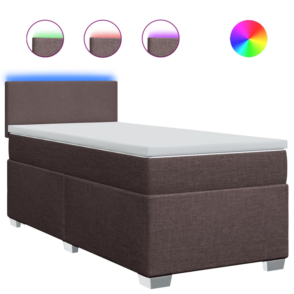 Κρεβάτι Boxspring με Στρώμα Σκούρο Καφέ 100x200 εκ. Υφασμάτινο