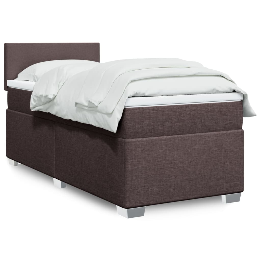 Κρεβάτι Boxspring με Στρώμα Σκούρο Καφέ 100x200 εκ. Υφασμάτινο