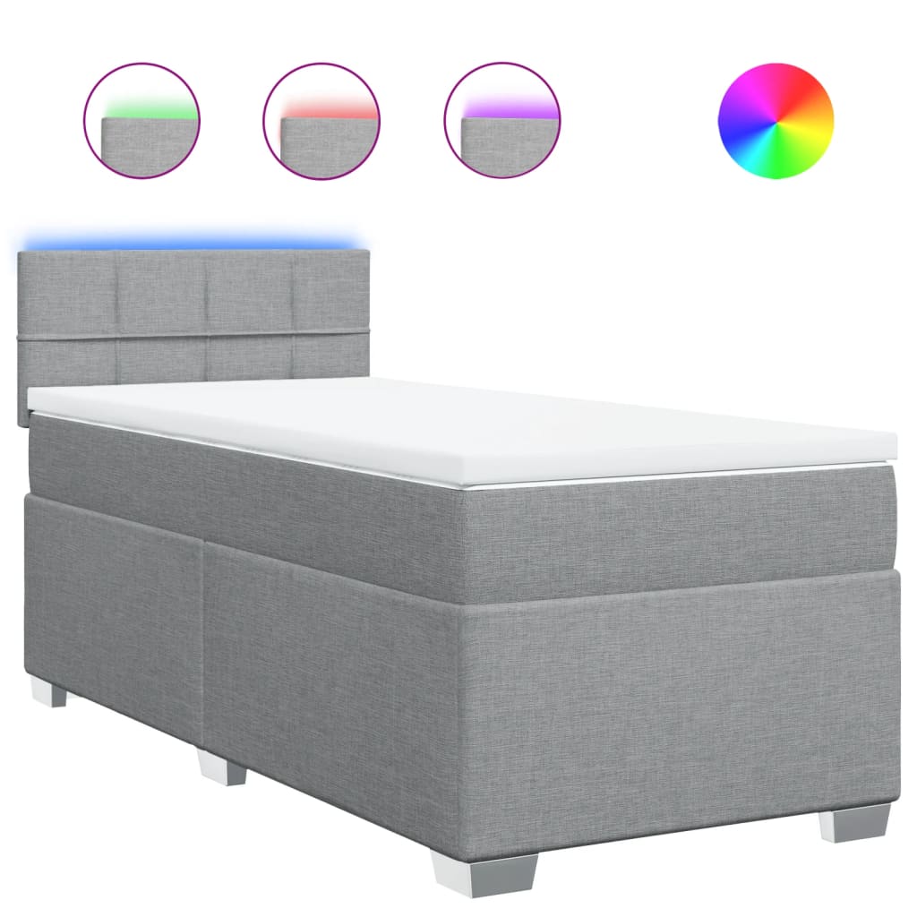 Κρεβάτι Boxspring με Στρώμα Ανοιχτό Γκρι 100x200 εκ. Υφασμάτινο