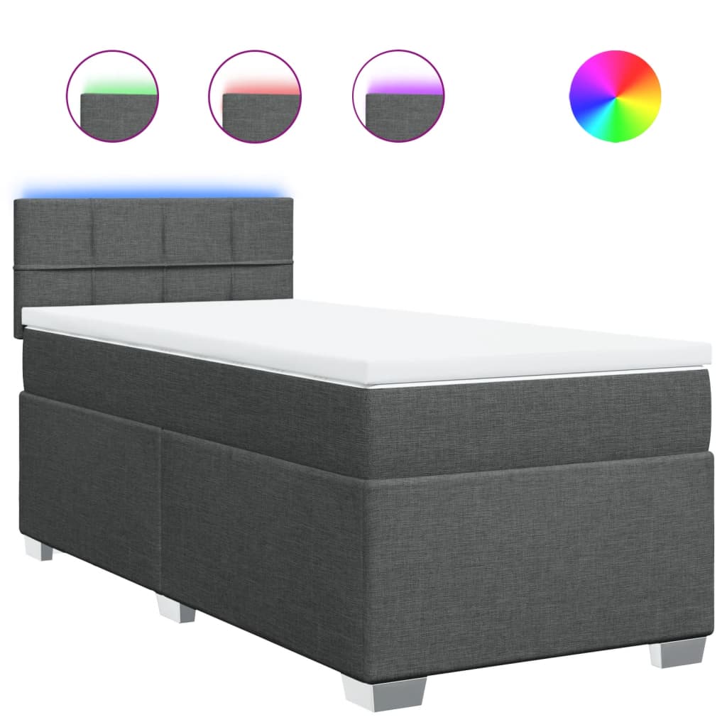Κρεβάτι Boxspring με Στρώμα Σκούρο Γκρι 100x200 εκ. Υφασμάτινο - Pakobazaar