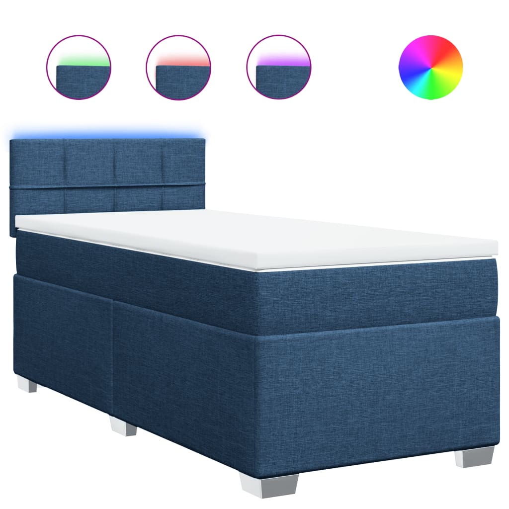 Κρεβάτι Boxspring με Στρώμα Μπλε 100 x 200 εκ. Υφασμάτινο
