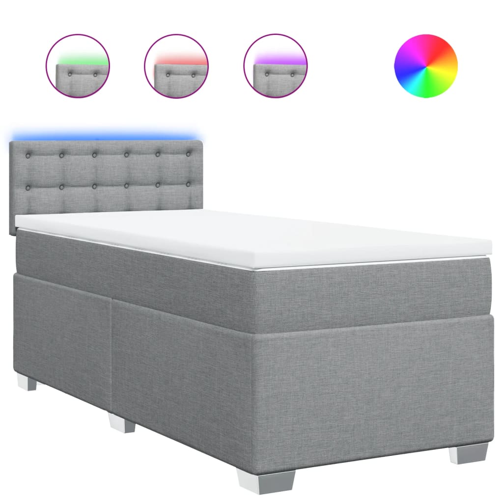 Κρεβάτι Boxspring με Στρώμα Ανοιχτό Γκρι 100x200 εκ. Υφασμάτινο - Pakobazaar