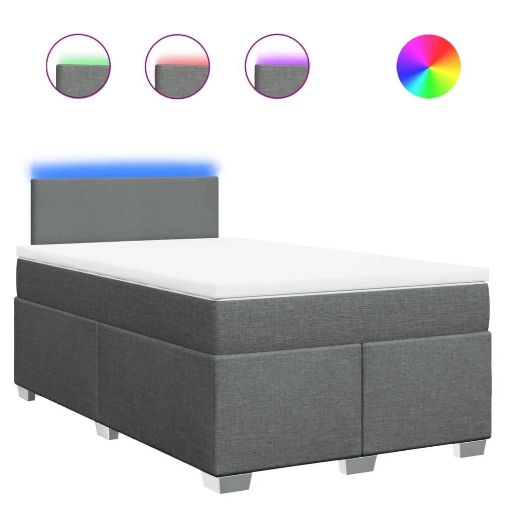 Κρεβάτι Boxspring με Στρώμα Σκούρο Γκρι 120x190 εκ Υφασμάτινο - Pakobazaar