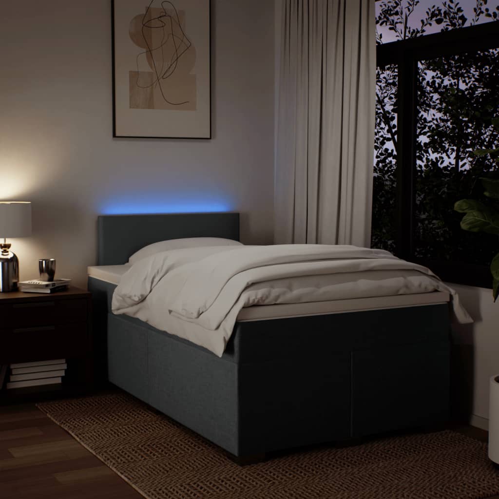 Κρεβάτι Boxspring με Στρώμα Σκούρο Γκρι 120x190 εκ Υφασμάτινο - Pakobazaar