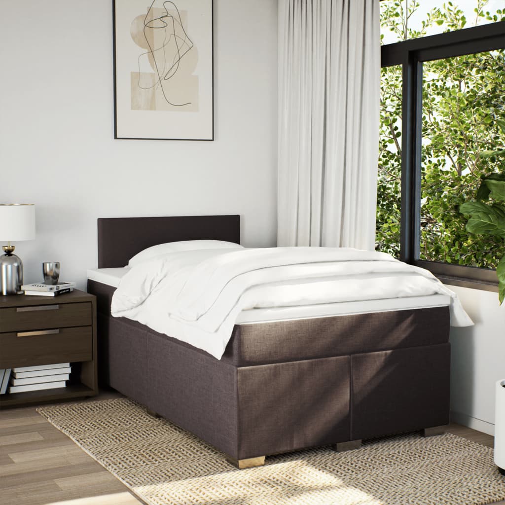 Κρεβάτι Boxspring με Στρώμα Σκούρο Καφέ 120x190 εκ Υφασμάτινο