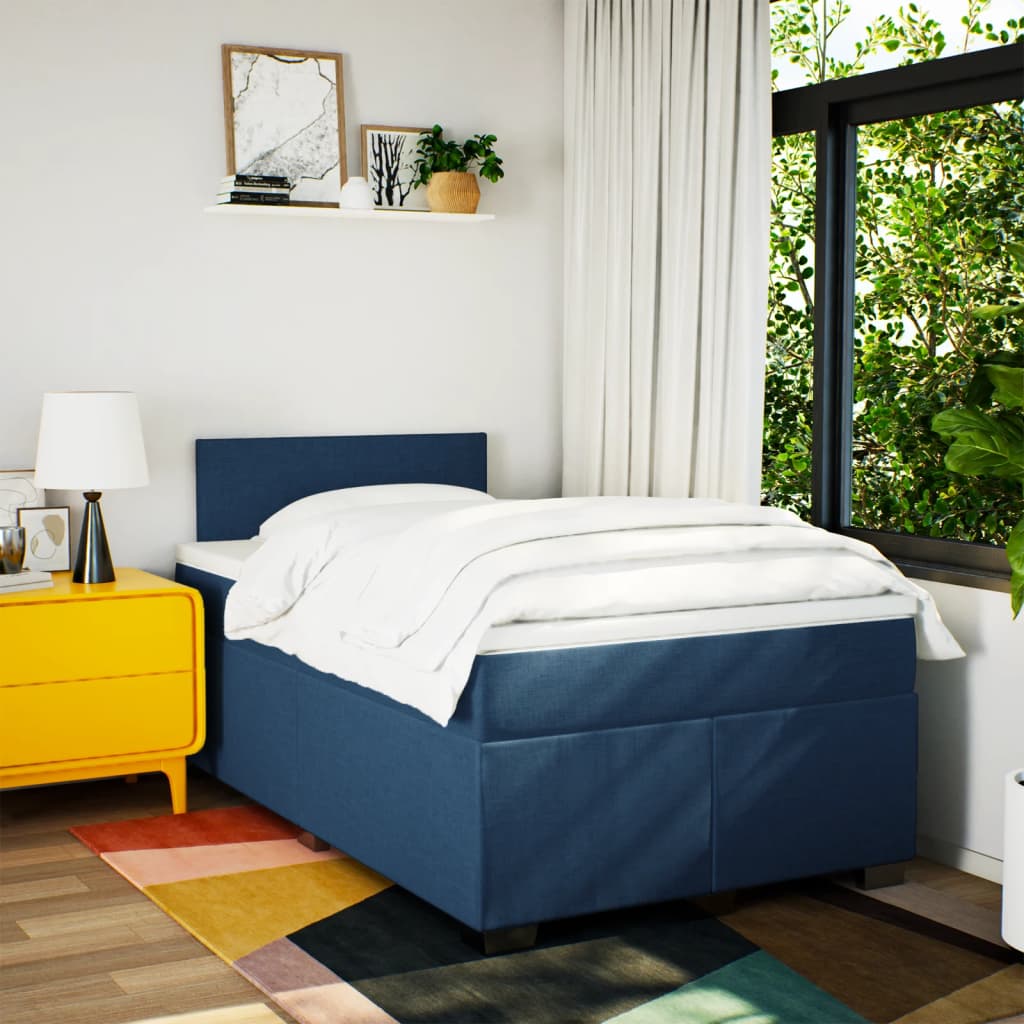 Κρεβάτι Boxspring με Στρώμα Μπλε 120x190 εκ. Υφασμάτινο - Pakobazaar
