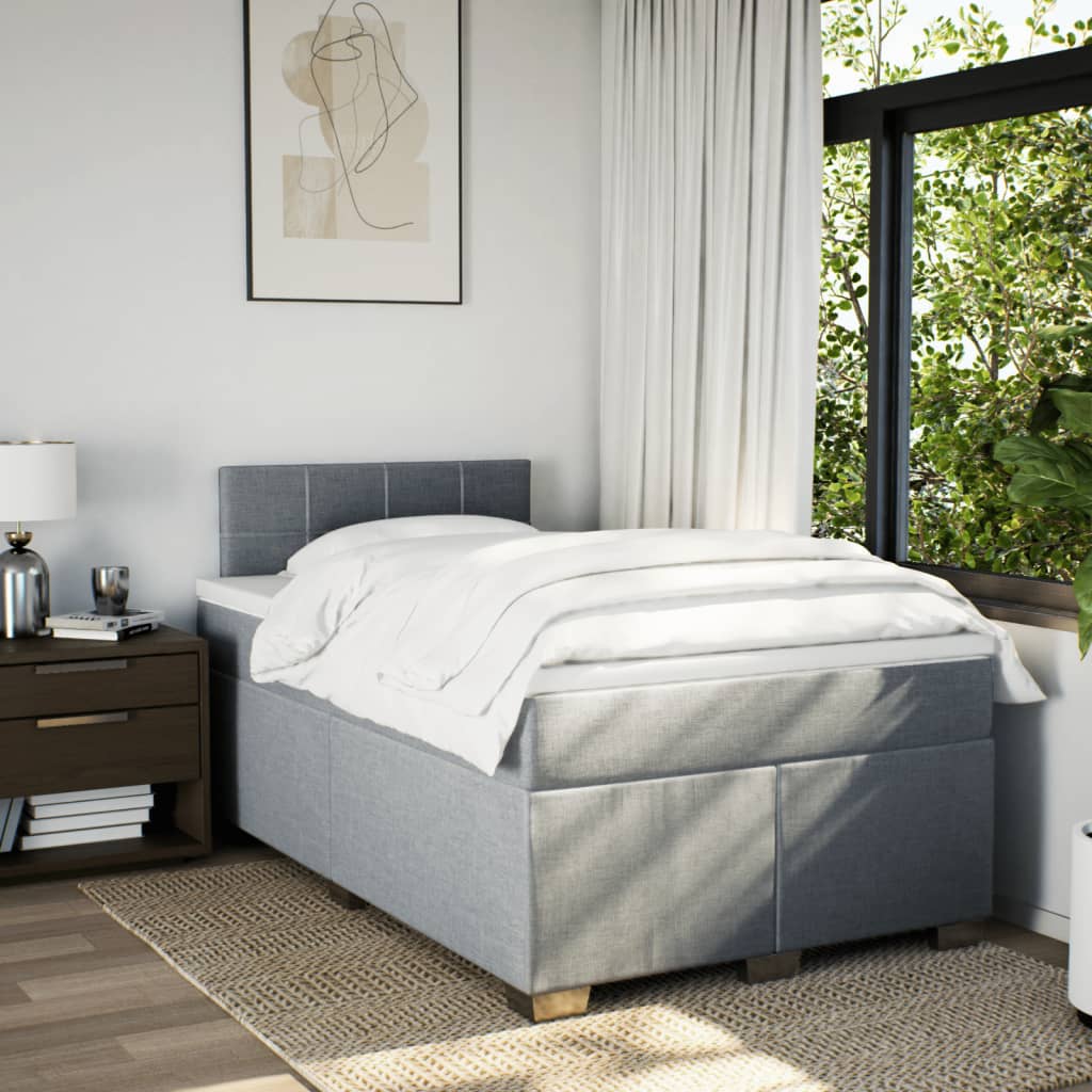Κρεβάτι Boxspring με Στρώμα Ανοιχτό Γκρι 120x190 εκ. Υφασμάτινο