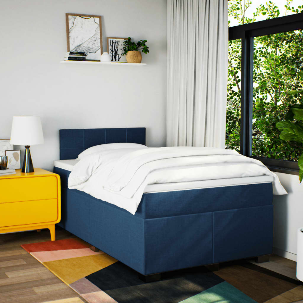 Κρεβάτι Boxspring με Στρώμα Μπλε 120x190 εκ. Υφασμάτινο - Pakobazaar