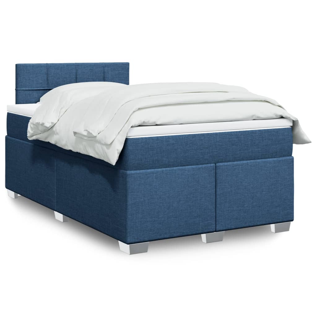 Κρεβάτι Boxspring με Στρώμα Μπλε 120x190 εκ. Υφασμάτινο - Pakobazaar