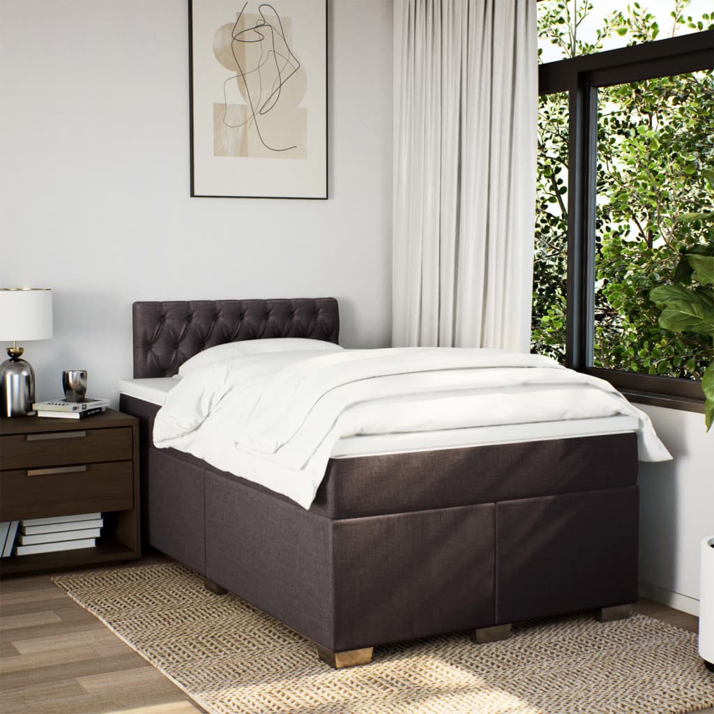 Κρεβάτι Boxspring με Στρώμα Σκούρο Καφέ 120x190 εκ Υφασμάτινο - Pakobazaar