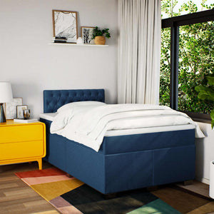 Κρεβάτι Boxspring με Στρώμα Μπλε 120x190 εκ. Υφασμάτινο - Pakobazaar