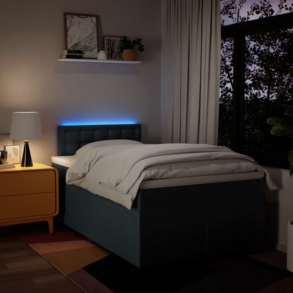 Κρεβάτι Boxspring με Στρώμα Μπλε 120x190 εκ. Υφασμάτινο - Pakobazaar