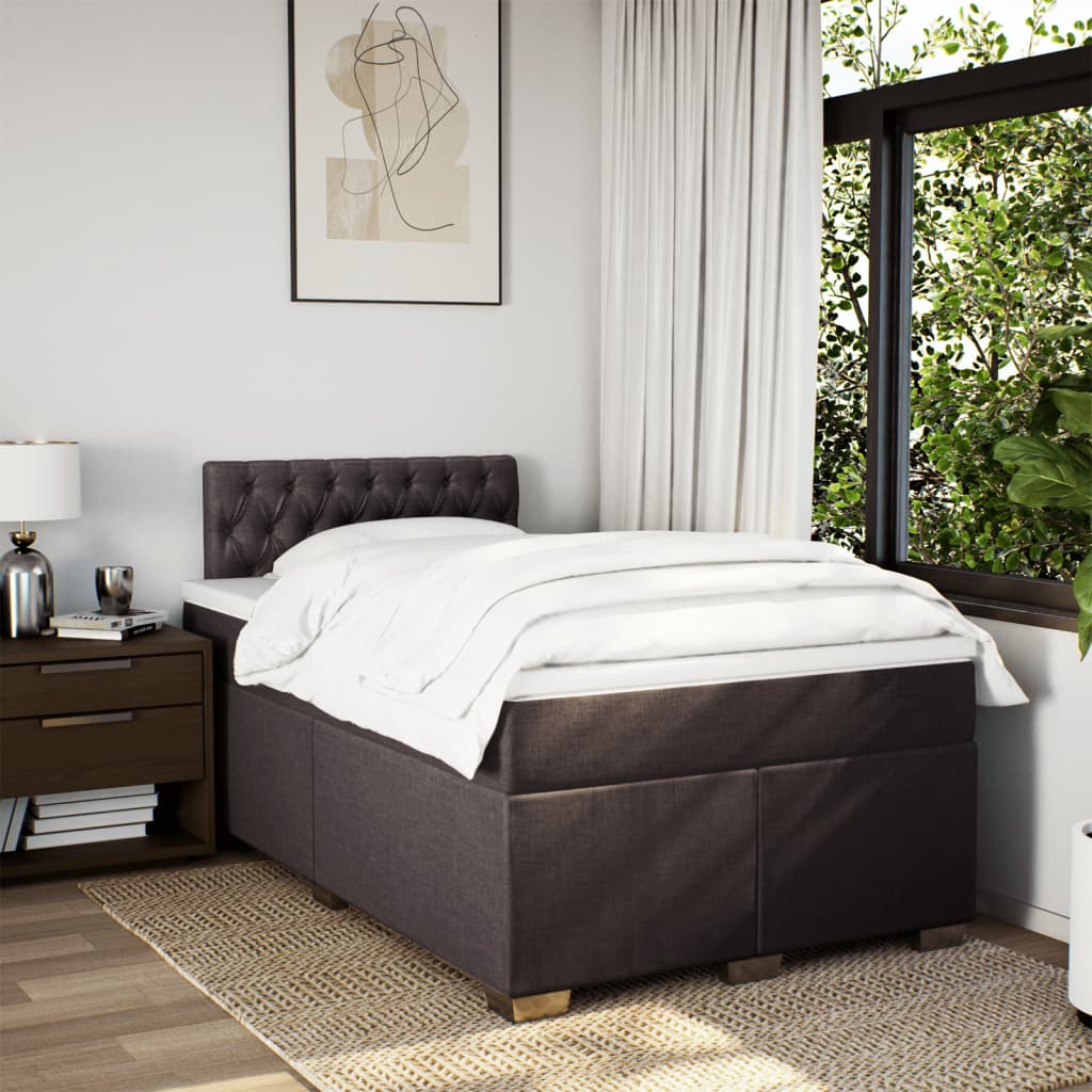 Κρεβάτι Boxspring με Στρώμα Σκούρο Καφέ 120x200 εκ. Υφασμάτινο - Pakobazaar
