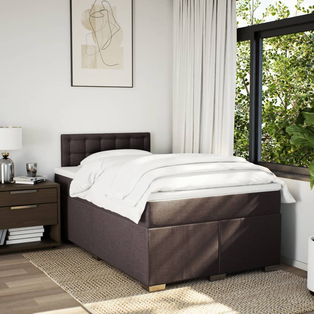 Κρεβάτι Boxspring με Στρώμα Σκούρο Καφέ 120x200 εκ. Υφασμάτινο - Pakobazaar