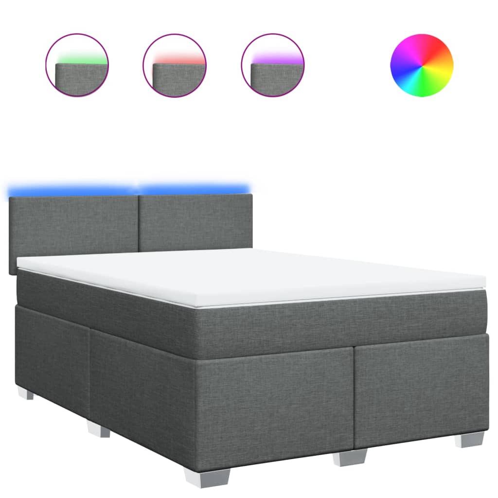 Κρεβάτι Boxspring με Στρώμα Σκούρο Γκρι 140x190 εκ. Υφασμάτινο - Pakobazaar