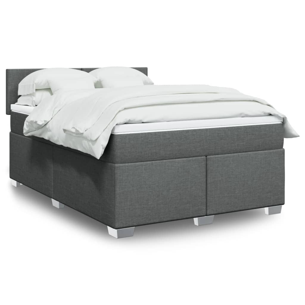 Κρεβάτι Boxspring με Στρώμα Σκούρο Γκρι 140x190 εκ. Υφασμάτινο - Pakobazaar