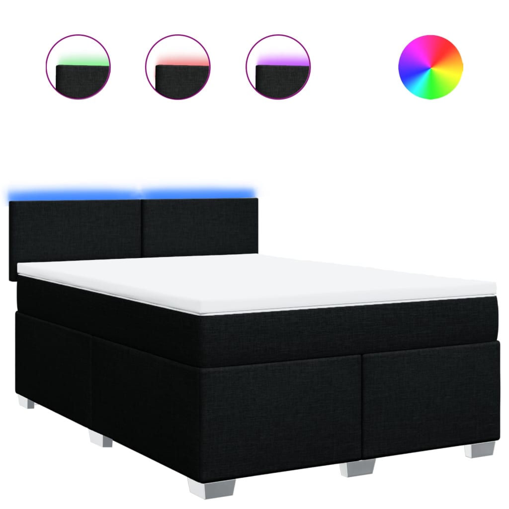 Κρεβάτι Boxspring με Στρώμα Μαύρο 140x190 εκ. Υφασμάτινο - Pakobazaar