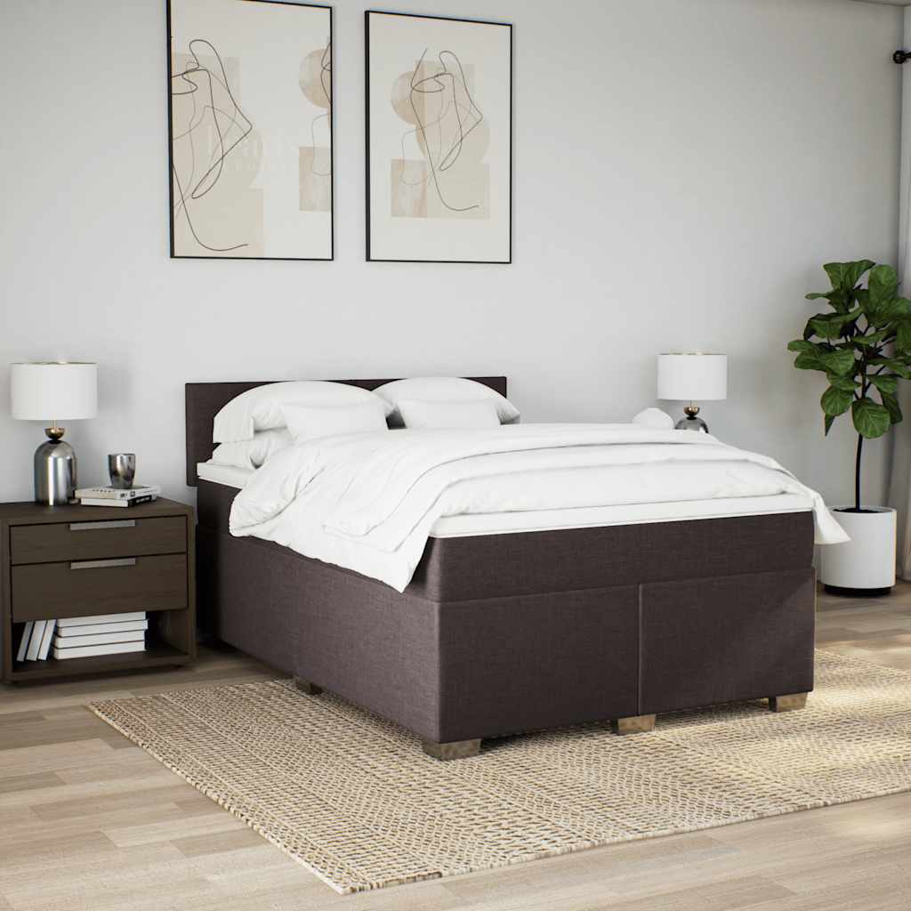 Κρεβάτι Boxspring με Στρώμα Σκούρο Καφέ 140x190 εκ. Υφασμάτινο