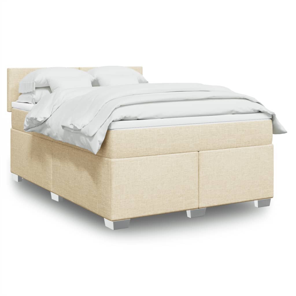 Κρεβάτι Boxspring με Στρώμα Κρεμ 140x190 εκ. Υφασμάτινο - Pakobazaar