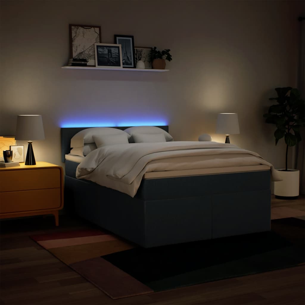 Κρεβάτι Boxspring με Στρώμα Μπλε 140x190 εκ. Υφασμάτινο