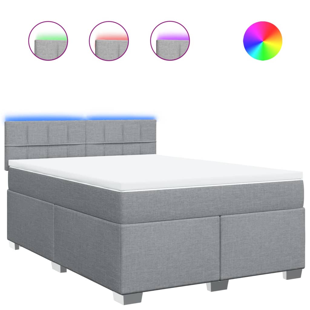 Κρεβάτι Boxspring με Στρώμα Ανοιχτό Γκρι 140x190 εκ. Υφασμάτινο - Pakobazaar