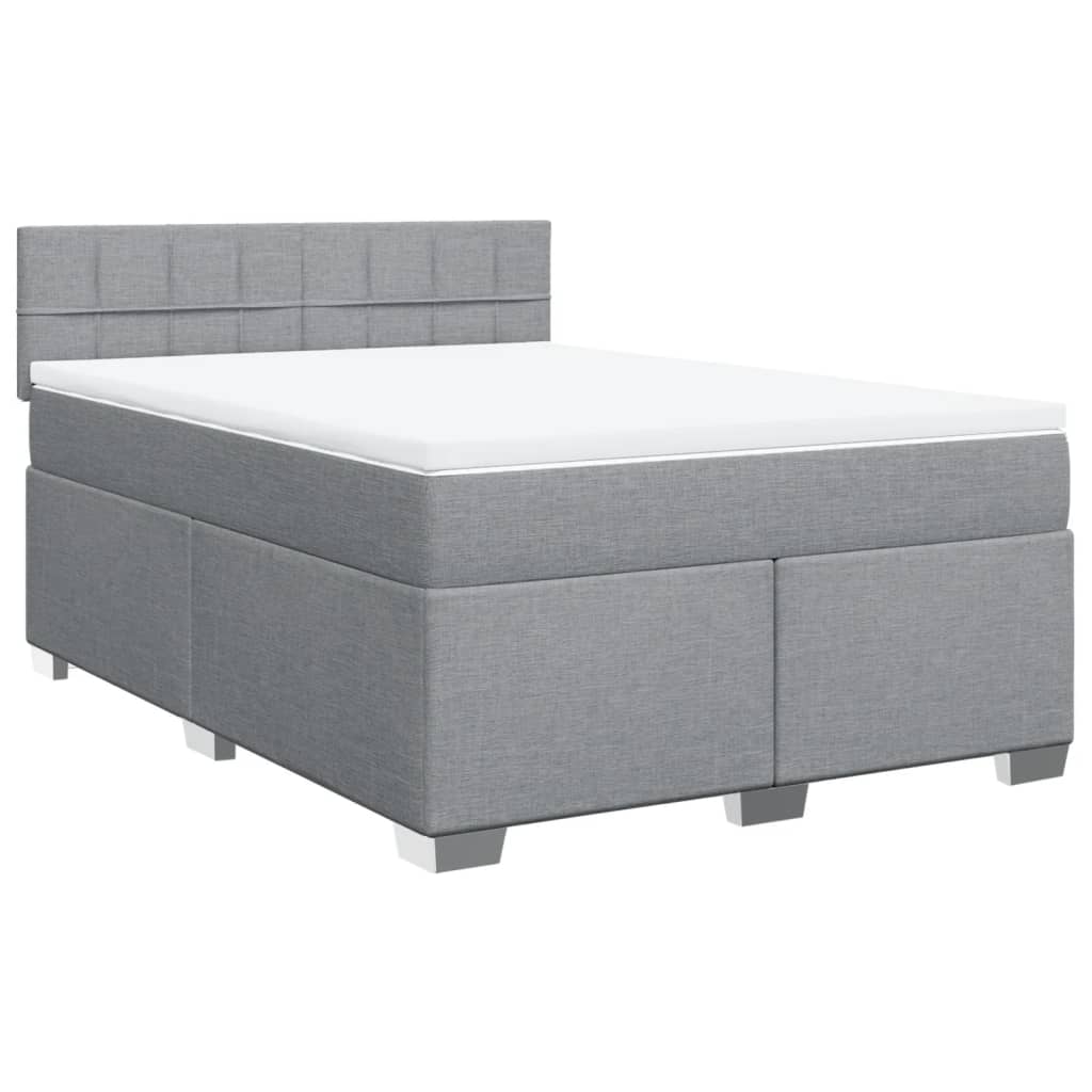 Κρεβάτι Boxspring με Στρώμα Ανοιχτό Γκρι 140x190 εκ. Υφασμάτινο - Pakobazaar
