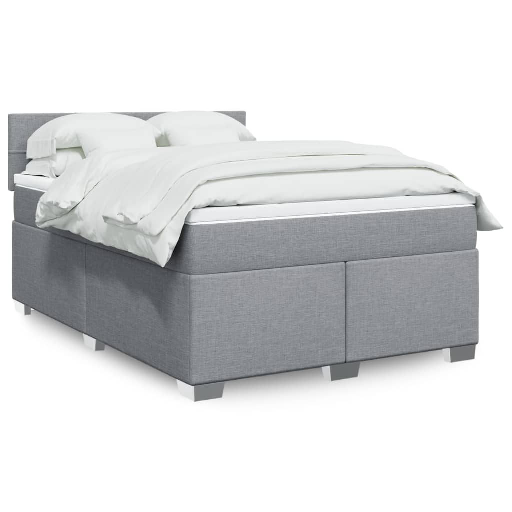 Κρεβάτι Boxspring με Στρώμα Ανοιχτό Γκρι 140x190 εκ. Υφασμάτινο - Pakobazaar