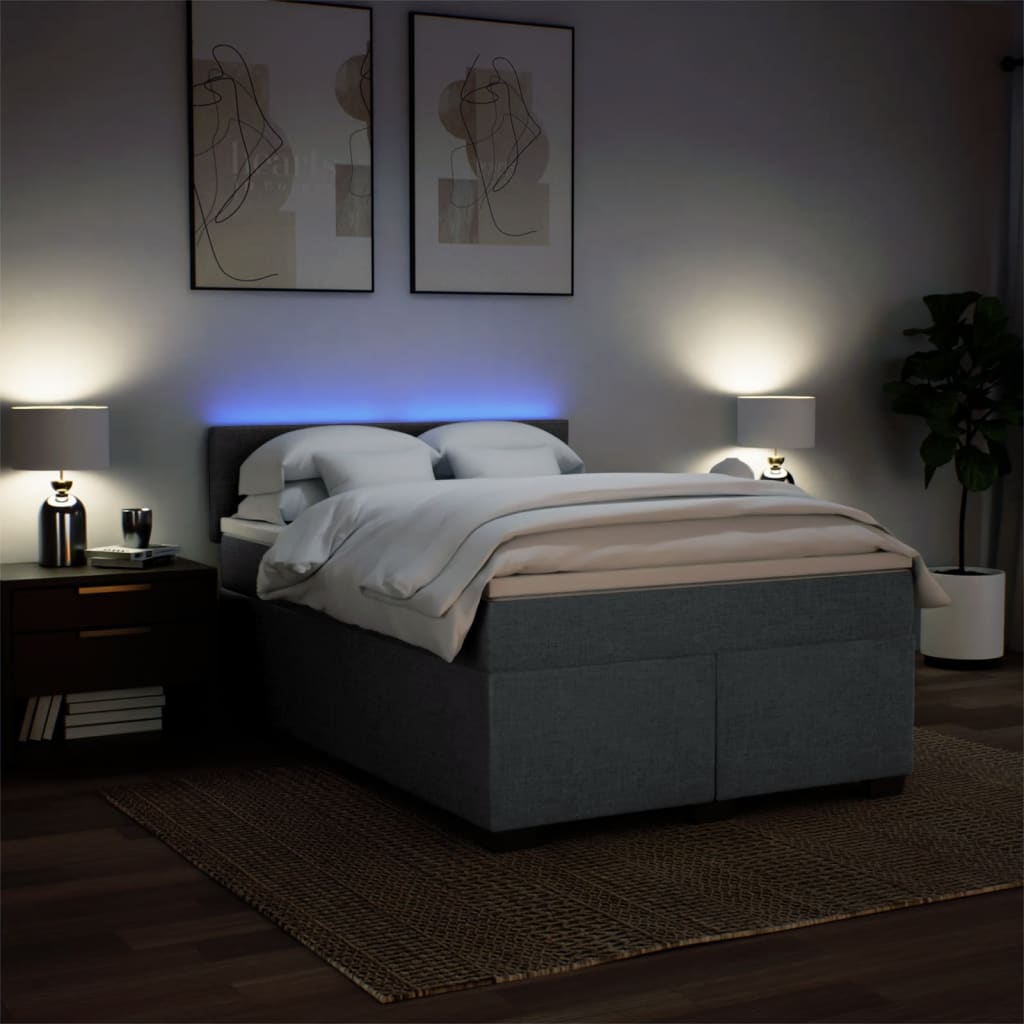 Κρεβάτι Boxspring με Στρώμα Σκούρο Γκρι 140x190 εκ. Υφασμάτινο