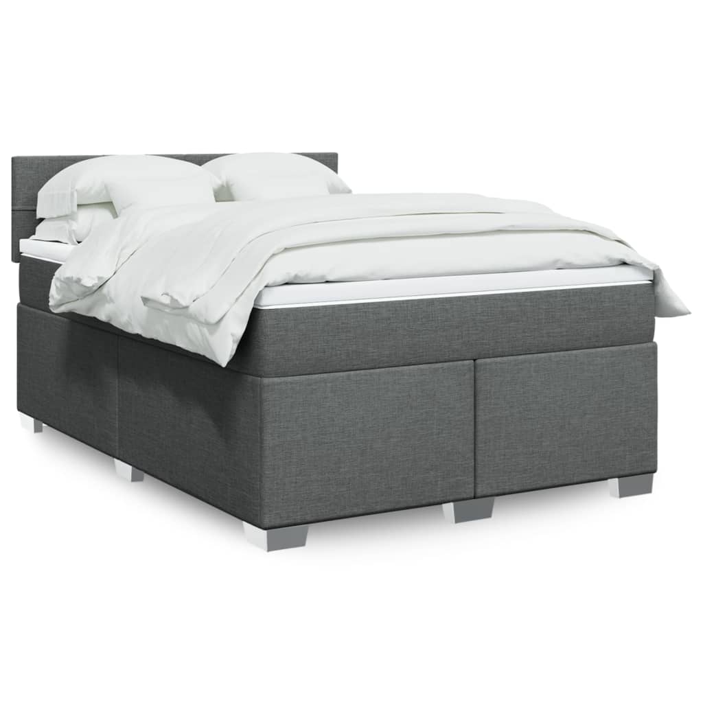 Κρεβάτι Boxspring με Στρώμα Σκούρο Γκρι 140x190 εκ. Υφασμάτινο