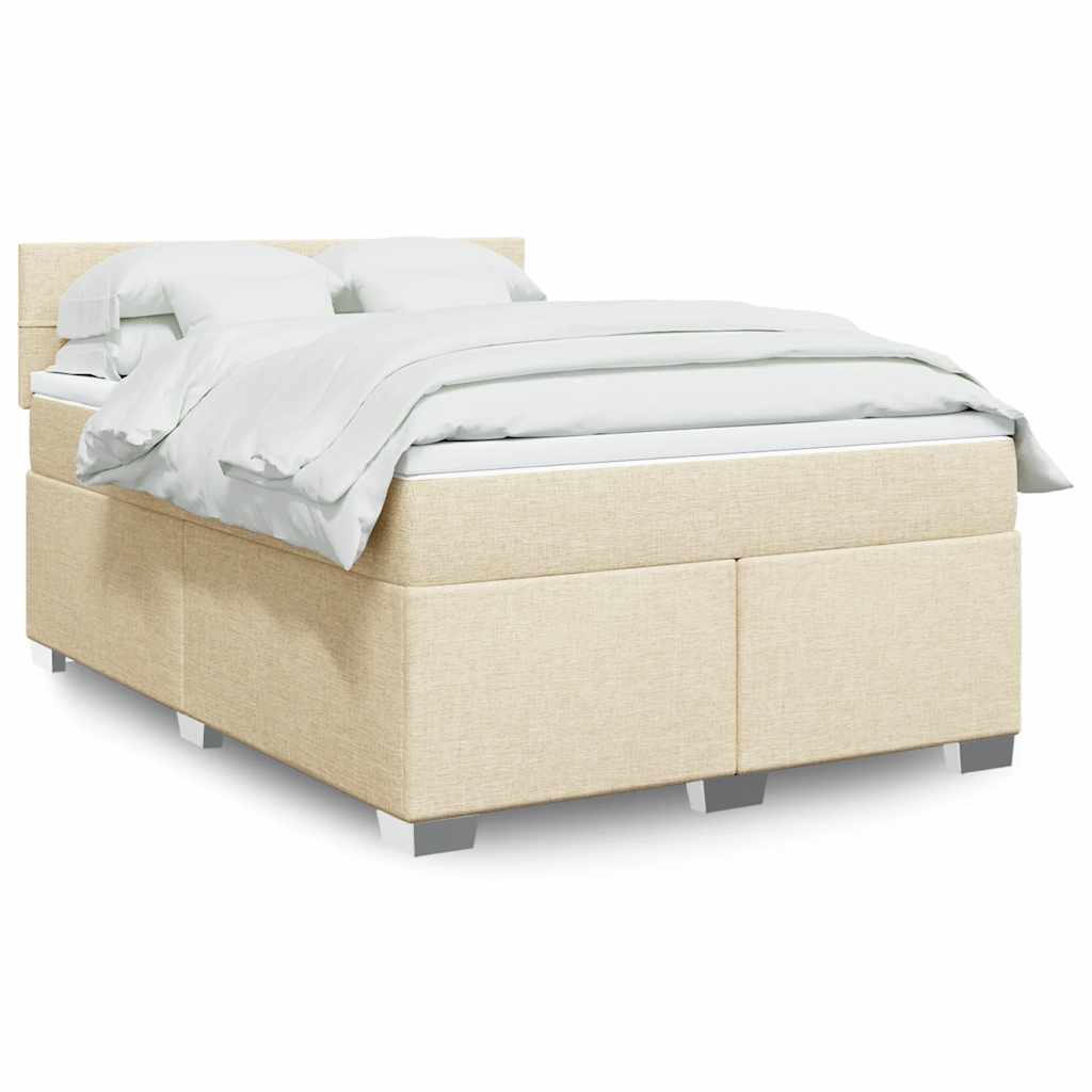 Κρεβάτι Boxspring με Στρώμα Κρεμ 140x190 εκ. Υφασμάτινο - Pakobazaar