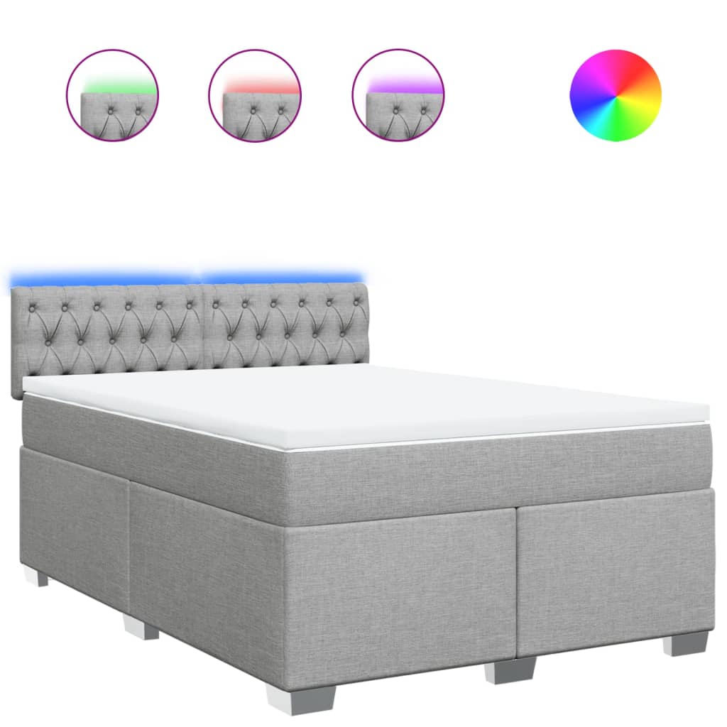 Κρεβάτι Boxspring με Στρώμα Ανοιχτό Γκρι 140x190 εκ. Υφασμάτινο - Pakobazaar