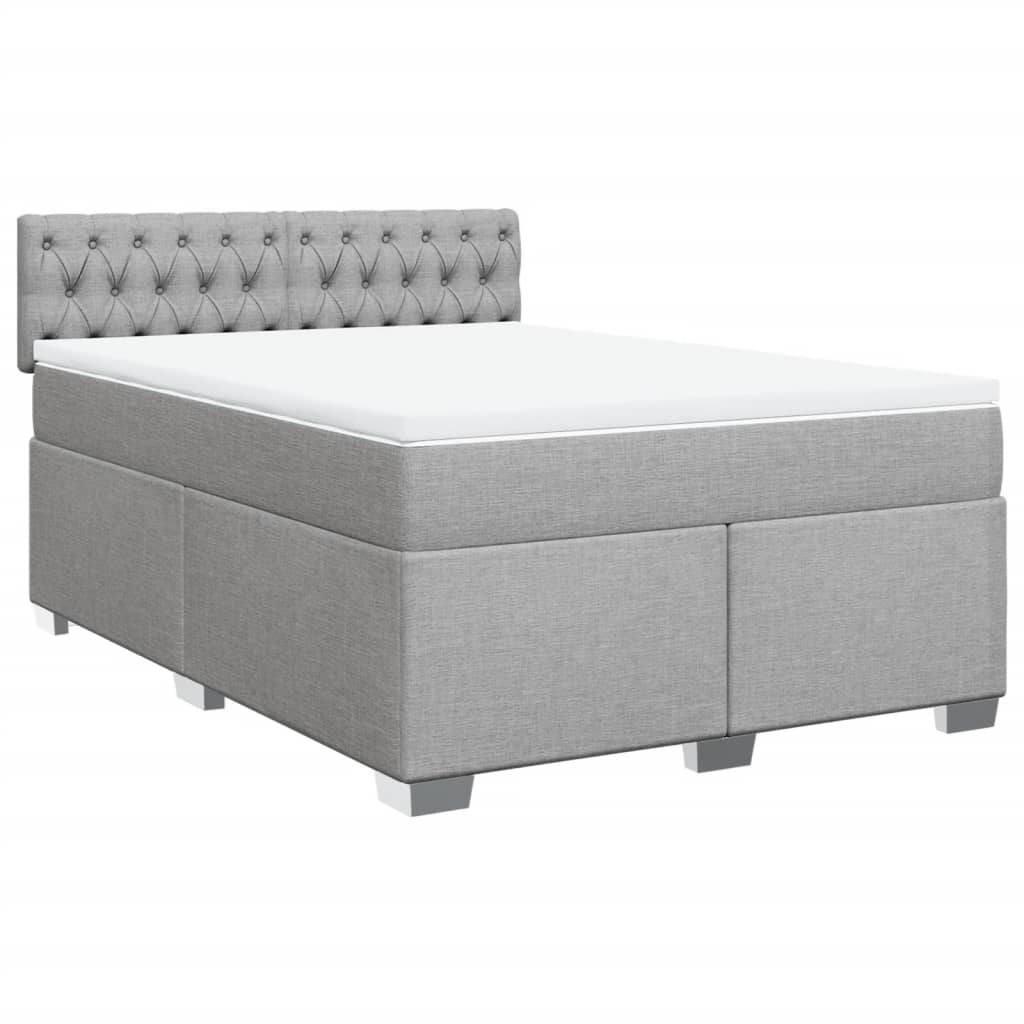 Κρεβάτι Boxspring με Στρώμα Ανοιχτό Γκρι 140x190 εκ. Υφασμάτινο - Pakobazaar