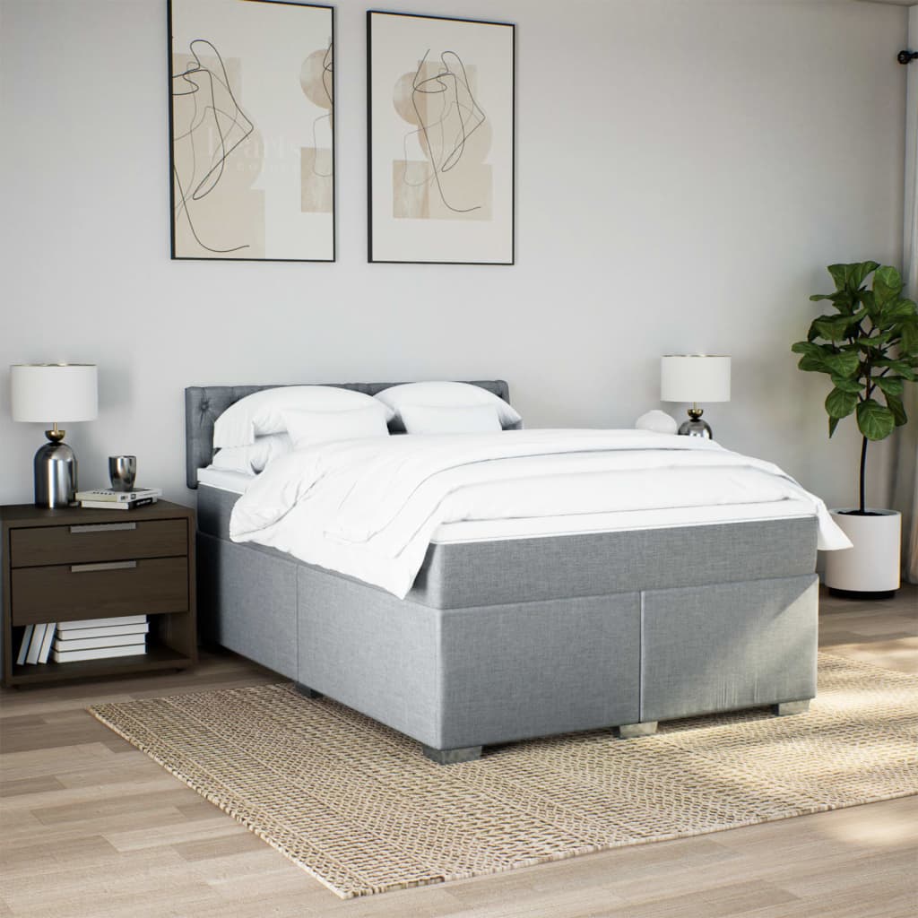 Κρεβάτι Boxspring με Στρώμα Ανοιχτό Γκρι 140x190 εκ. Υφασμάτινο - Pakobazaar