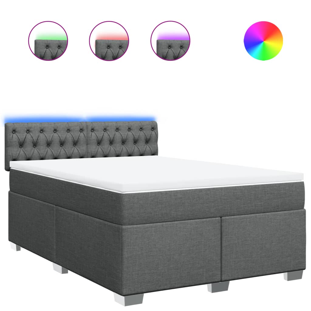 Κρεβάτι Boxspring με Στρώμα Σκούρο Γκρι 140x190 εκ. Υφασμάτινο