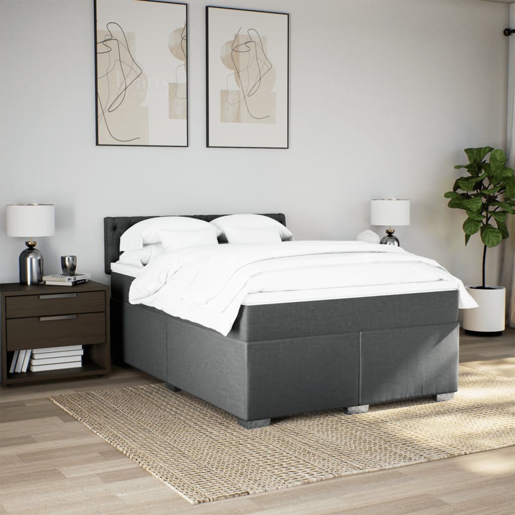 Κρεβάτι Boxspring με Στρώμα Σκούρο Γκρι 140x190 εκ. Υφασμάτινο