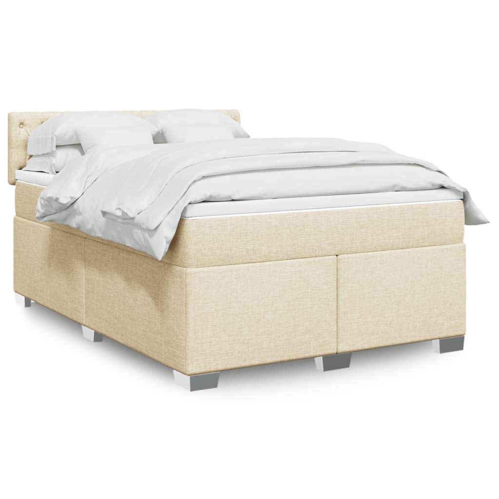 Κρεβάτι Boxspring με Στρώμα Κρεμ 140x190 εκ. Υφασμάτινο - Pakobazaar