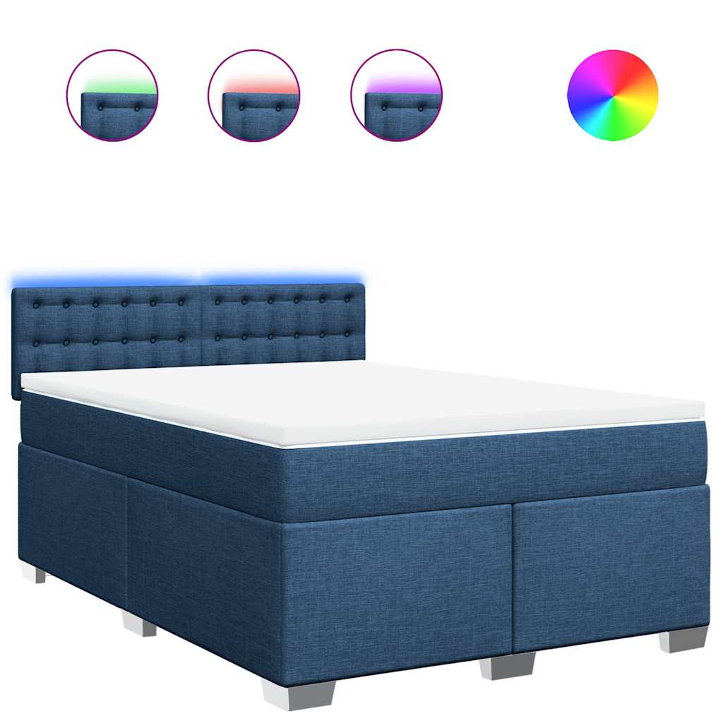 Κρεβάτι Boxspring με Στρώμα Μπλε 140x190 εκ. Υφασμάτινο - Pakobazaar