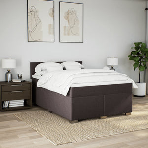 Κρεβάτι Boxspring με Στρώμα Σκούρο Καφέ 140x200 εκ Υφασμάτινο
