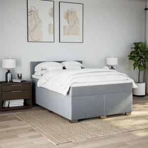 Κρεβάτι Boxspring με Στρώμα Ανοιχτό Γκρι 140x200 εκ. Υφασμάτινο - Pakobazaar