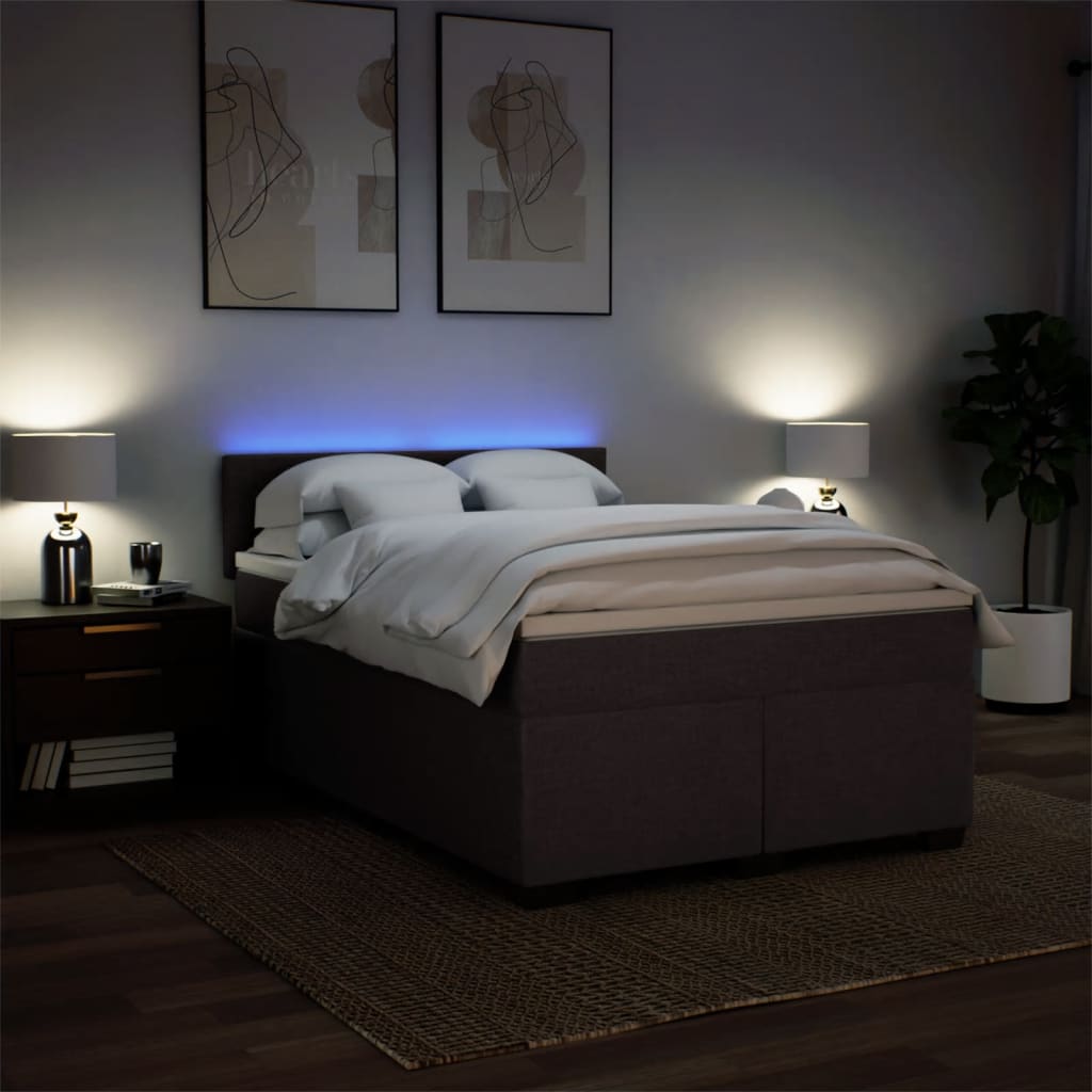 Κρεβάτι Boxspring με Στρώμα Σκούρο Καφέ 140x200 εκ Υφασμάτινο